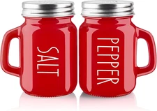 Red Salt and Pepper Shakers Set,  4 Oz Cute Modern Glass Christmas Red Shaker Se