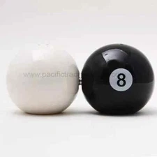 PT Eight Ball and Cue Ball Pool Table Magnetic Ceramic Salt &Pepper Shakers Set