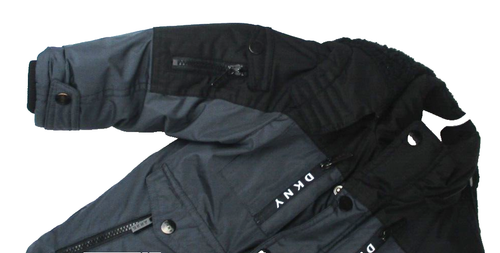 DKNY Cappotto Invernale Cappuccio Isolato Ecopelliccia Logo Doppia Chiusura Grigio Nero Taglia 2T - Foto 6 di 18
