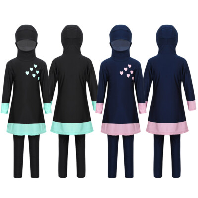 DE Mädchen Burkini Badeanzug Muslim Islamischen Full Cover Bademode Top mit Hose