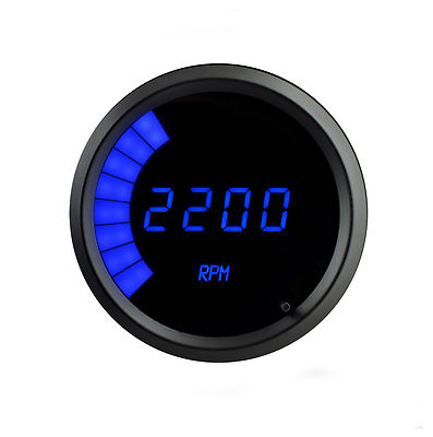 3 3/8'' Universal Digital Tachometer Bargraph Gauge Blue LED Black Bezel