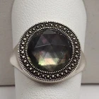 Vintage Sterling Silver 925 Faceted Abalone Doublet Dot Ring Sz 7.25 Gemstone