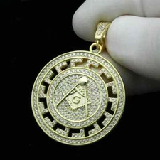 Men's 2 Ct D/VVS1 Diamond Masonic Medallion Charm Pendant 14K Yellow Gold Finish