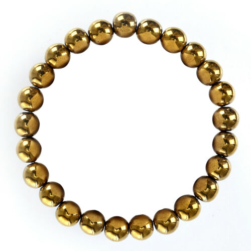 Złota bransoletka hematytowa gładka okrągła rozmiar 10mm 8mm długość 7,5" - Zdjęcie 1 z 1