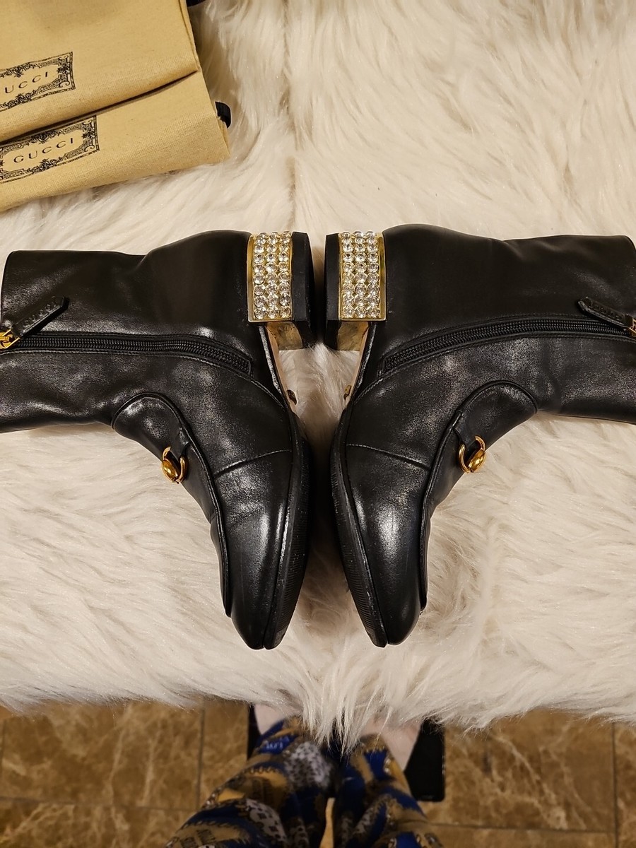 Gucci Horsebit leather w/crystal embellished boots-Black Gucci Horsebit leather w/crystal embellished boots-Black