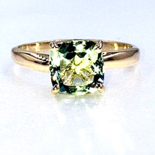 Natural Cushion Green Amethyst Solitaire Ring 14k Yellow Gold 3.38Ct