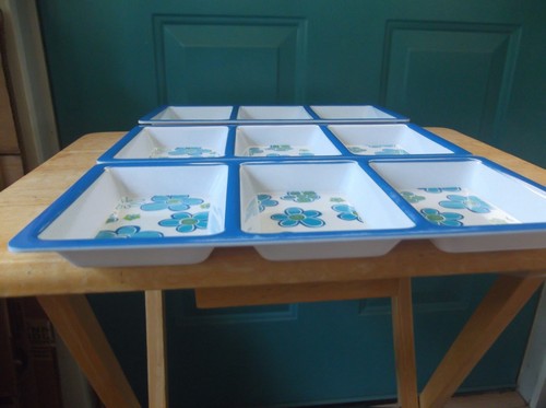 Three Melamine Ware Blue Floral Three Sectioned Serving Plates - Picture 4 of 8