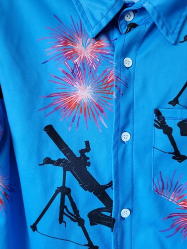 OAF Nation Floral Gun Casual Hawaiian Button Down Mens Shirt Small Blue Polo - Picture 2 of 9