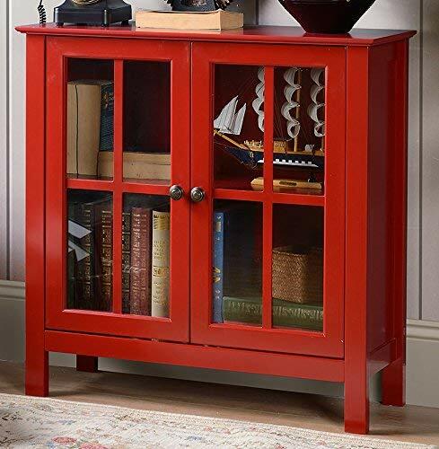 Red Glass Door Accent And Display Cabinet Home Office Living Room Organization For Sale Online Ebay