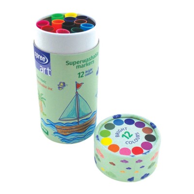 Super waschbare Marker 12er Pack Alter 3+ Kegelspitze Sicherheitskappe ungiftig bunt