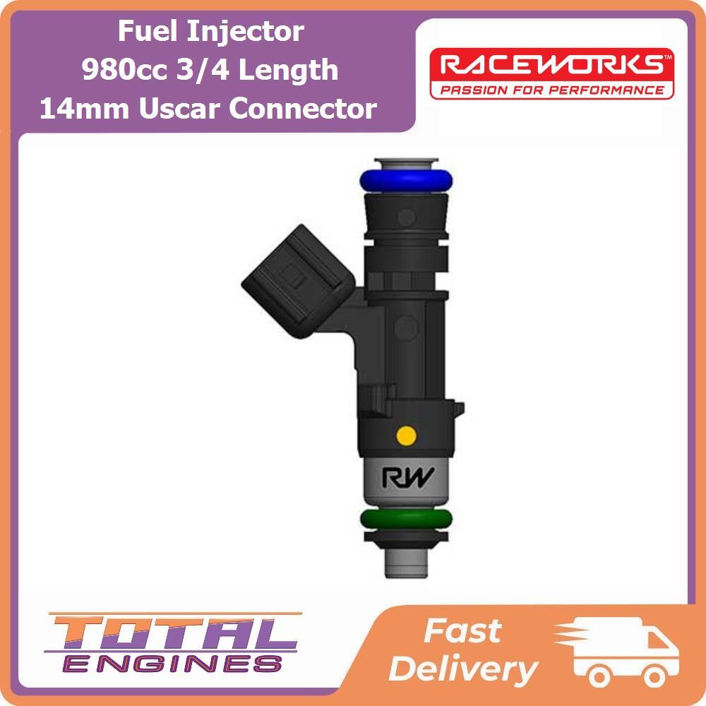 1x Raceworks Fuel Injector 980cc 3/4 Length 14mm Uscar Connector 980cc