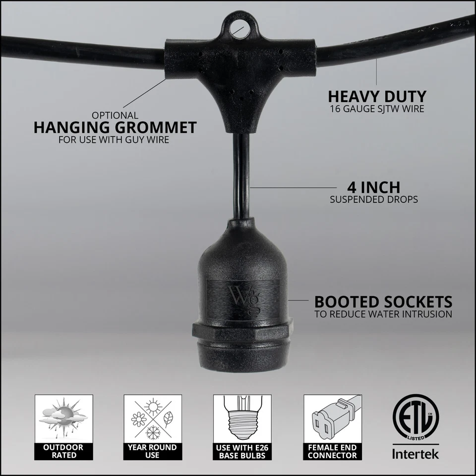 Cuerda ligera de patio de alta resistencia SJTW E26 grado comercial con gotas suspendidas Foto 3 de 4