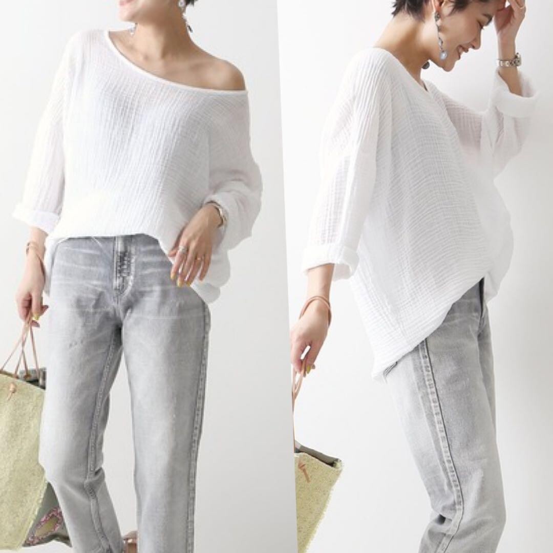 20SS　スピックアンドスパン　オフショルダーコットンガーゼトップス　アメリカ製 20SS Spick and Span off-shoulder cotton gauze top made in