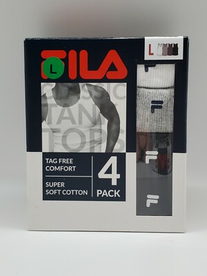 4 Pk FILA Men S M L XL Classic Cotton Ribbed Tank Tops White Black Charcoal Gray