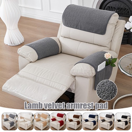 Recliner Slipcovers Chair Arm Covers with Pockets Headrest Sofa Fleece Cover UK - Bild 2 von 25