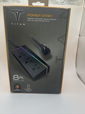 Titan 3-Outlet Gaming Surge Protector, 8FT Cord, LED Light Strip, 360 Plug