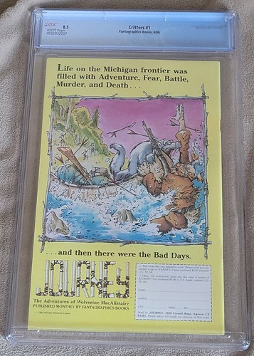 Fantagrapgics Books Critters #1 CGC 8,5 Usagi Yojimbo 1986 pages blanches - Photo 2/9
