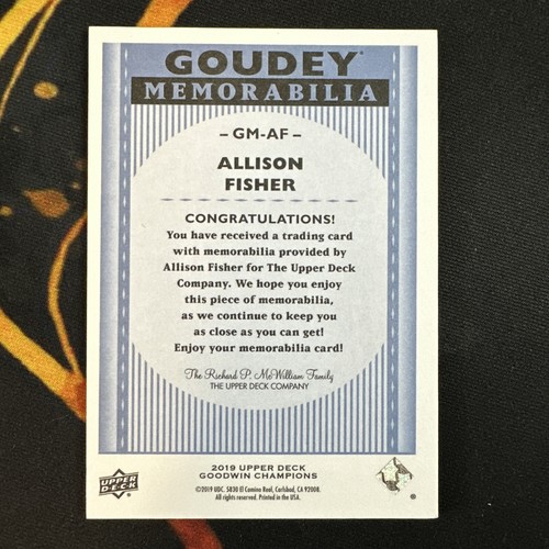 2019 Upper Deck Goodwin Champions Goudey Memorabilia Allison Fisher #GM-AF - Picture 6 of 10
