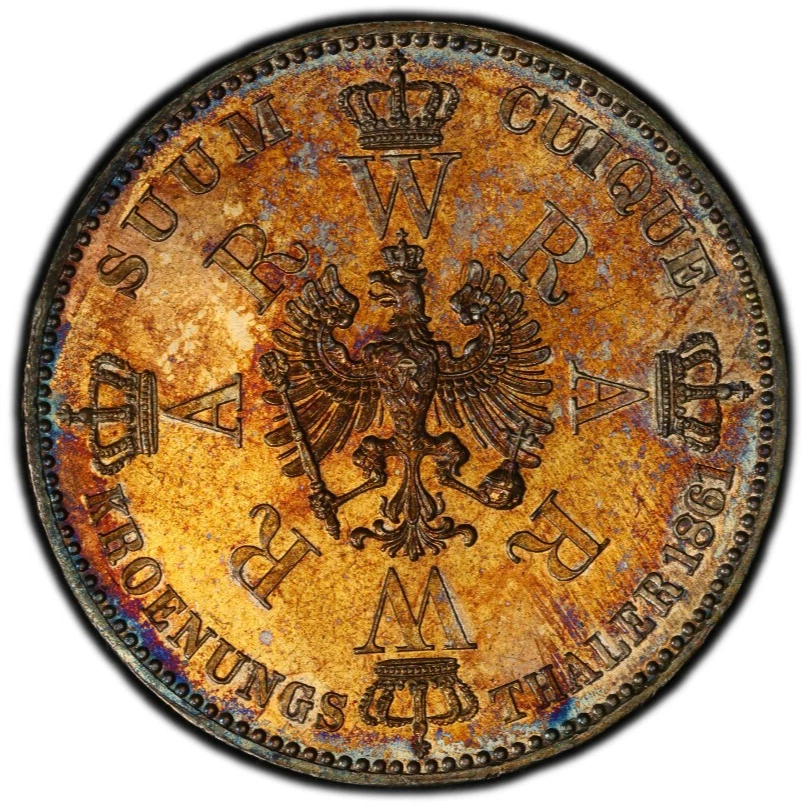 Prussia 1 Thaler 1861 Silver Coin Unc Coronation Germany Colorful Patina - Image 3 of 4