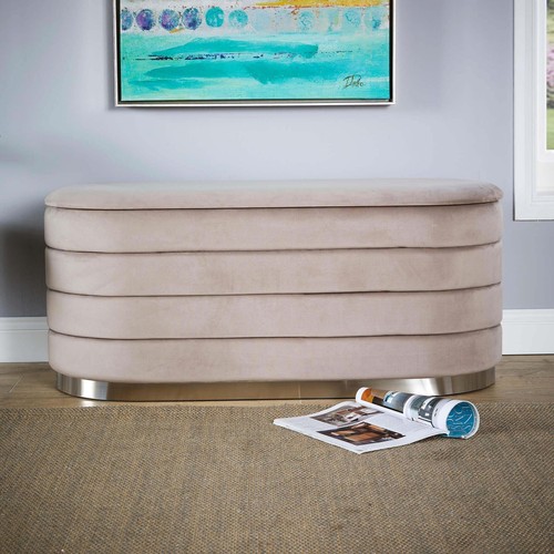 Velvet Grey Storage Ottoman Storage Solution Bench Footstool Home Furniture Seat - Picture 3 of 10