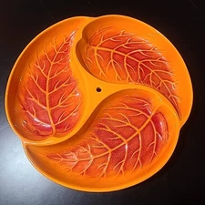 Royal Haeger Pottery Orange Divided Tidbit Tray Nut Candy Dish 850h USA