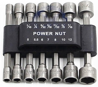 PANOVOS 14PCS Power Nut Driver Drill Bit Set 1/4'' Hex Shank Metric SAE Socket