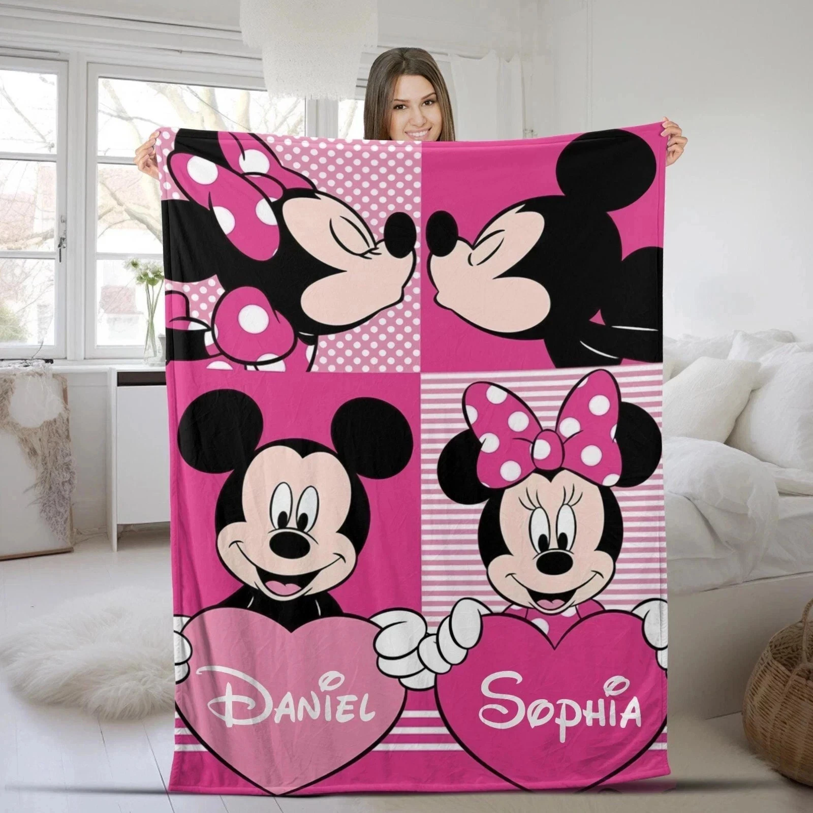 Personalized Disney Mickey Mouse & Minnie Love Fleece Blanket