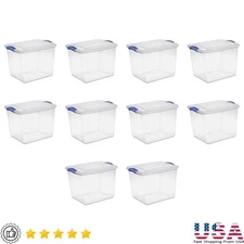 Clear Storage Bins 27 Qt Stackable Latching Plastic Containers 10 Count New