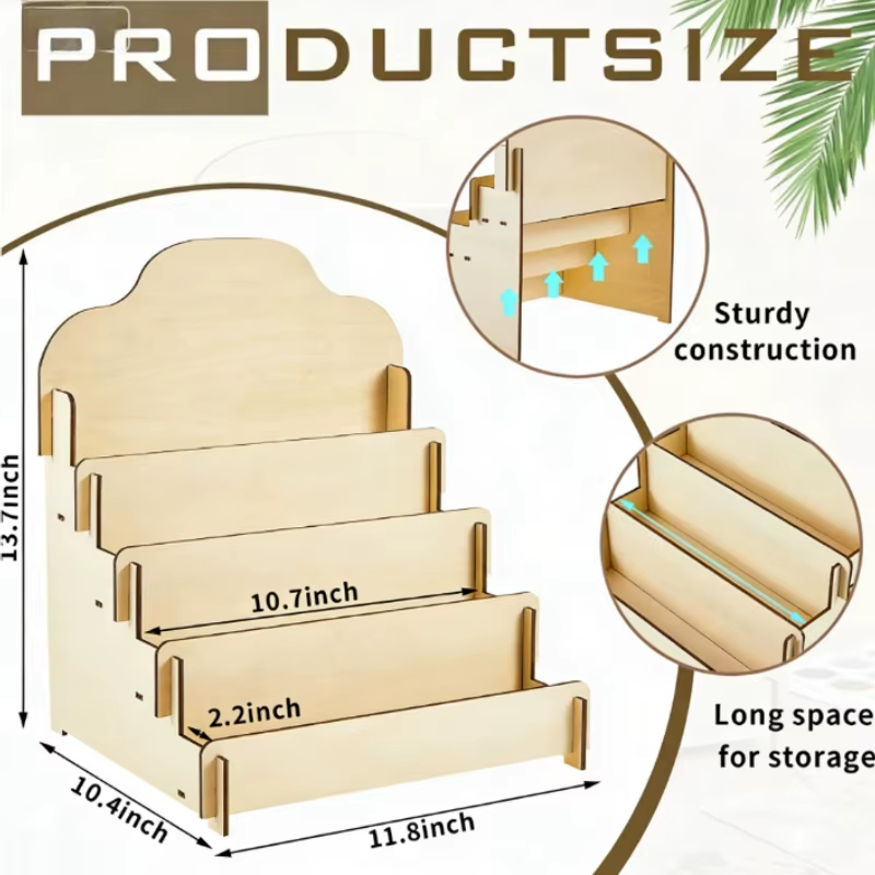 4 Layer Card Display Rack Wood Card Display Multi-Layer Removable Card ...