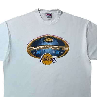 Vtg Y2K 2001 Champion Los Angeles Lakers T-Shirt Sz XXL Kobe Bryant Shaq Fisher