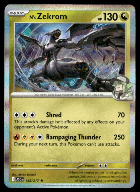 N's Zekrom Holo Rare ME: Ascended Heroes 155/217 NM