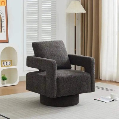 Accent Chair Modern Square Swivel Boucle Charcoal 360 Degree Rotation