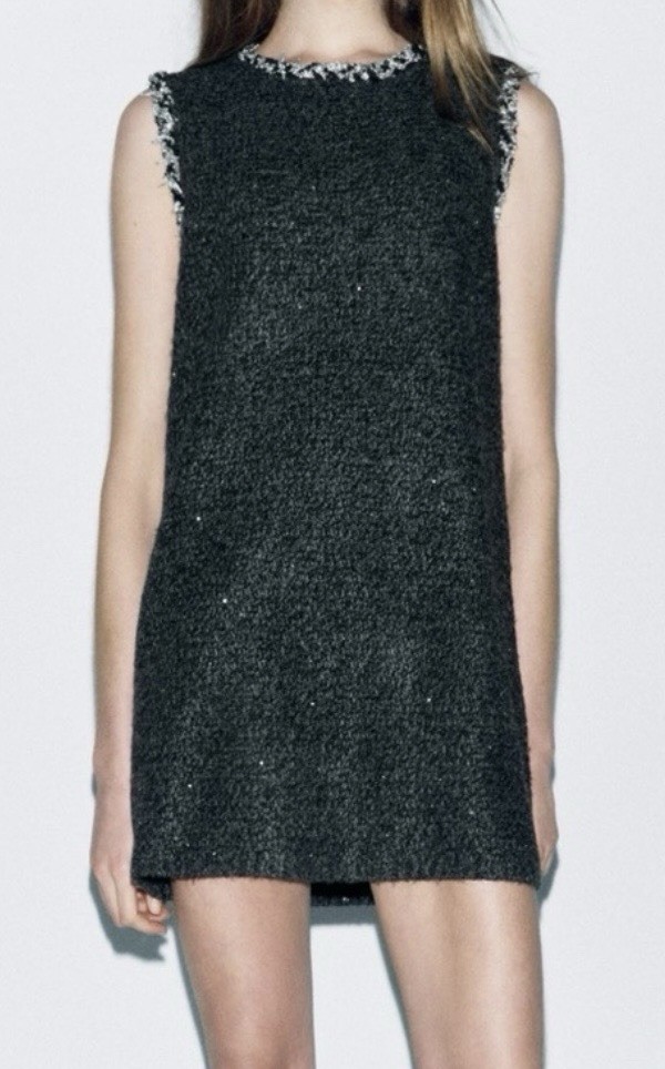 Zara Women’s Chic Black Knit Sequin Dress with Fringe Trim 8146/108 Size S NWT thumbnail 4