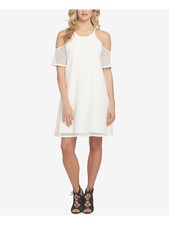 1. STATE Womens White Short Sleeve Jewel Neck Above The Knee Shift Dress XS