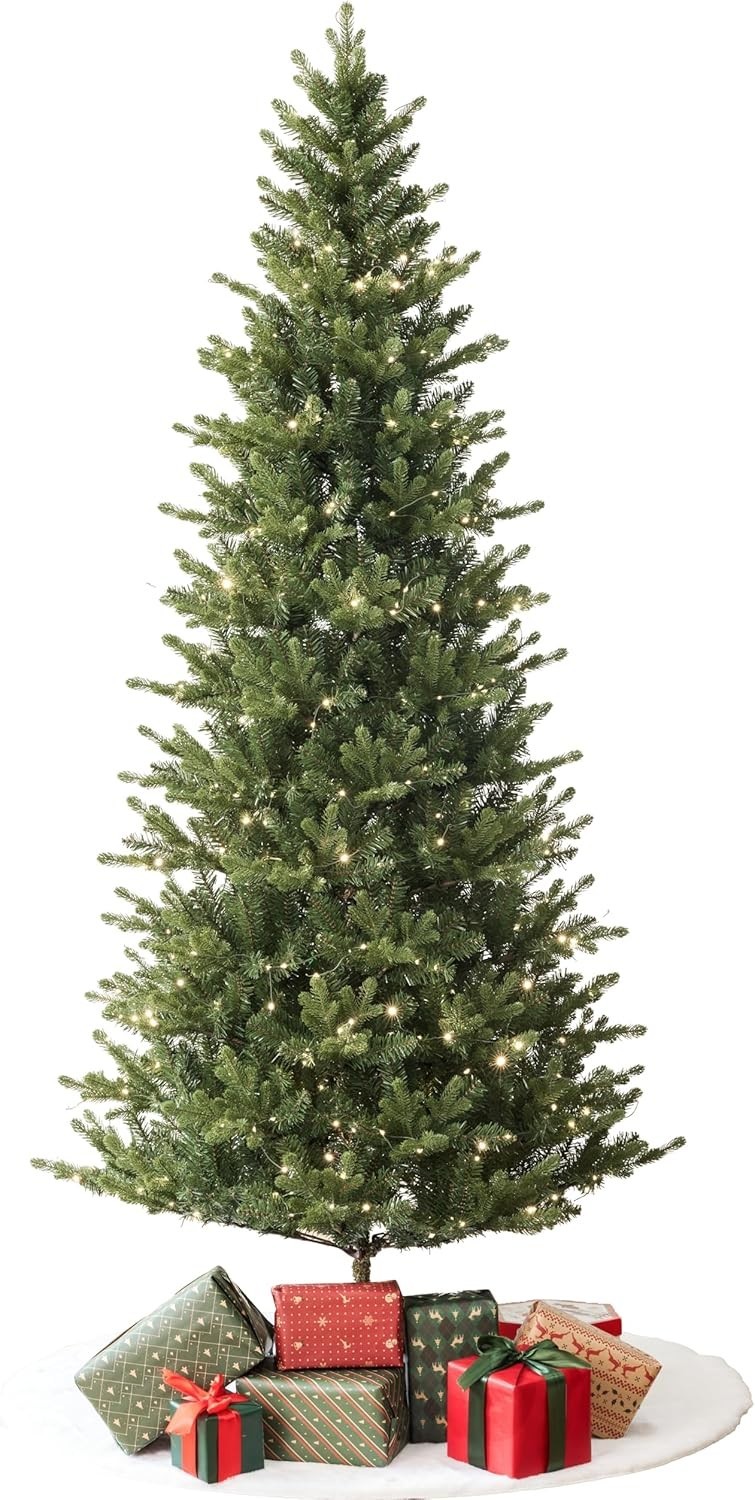Alpine Pine Pre-Lit Christmas Tree 6.5ft/7.5ft w/ LED Lights & Foldable Stand