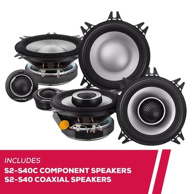 Alpine S-Series S2-S40C 4'' Component Speakers with S2-S40 4'' Coaxial Speakers