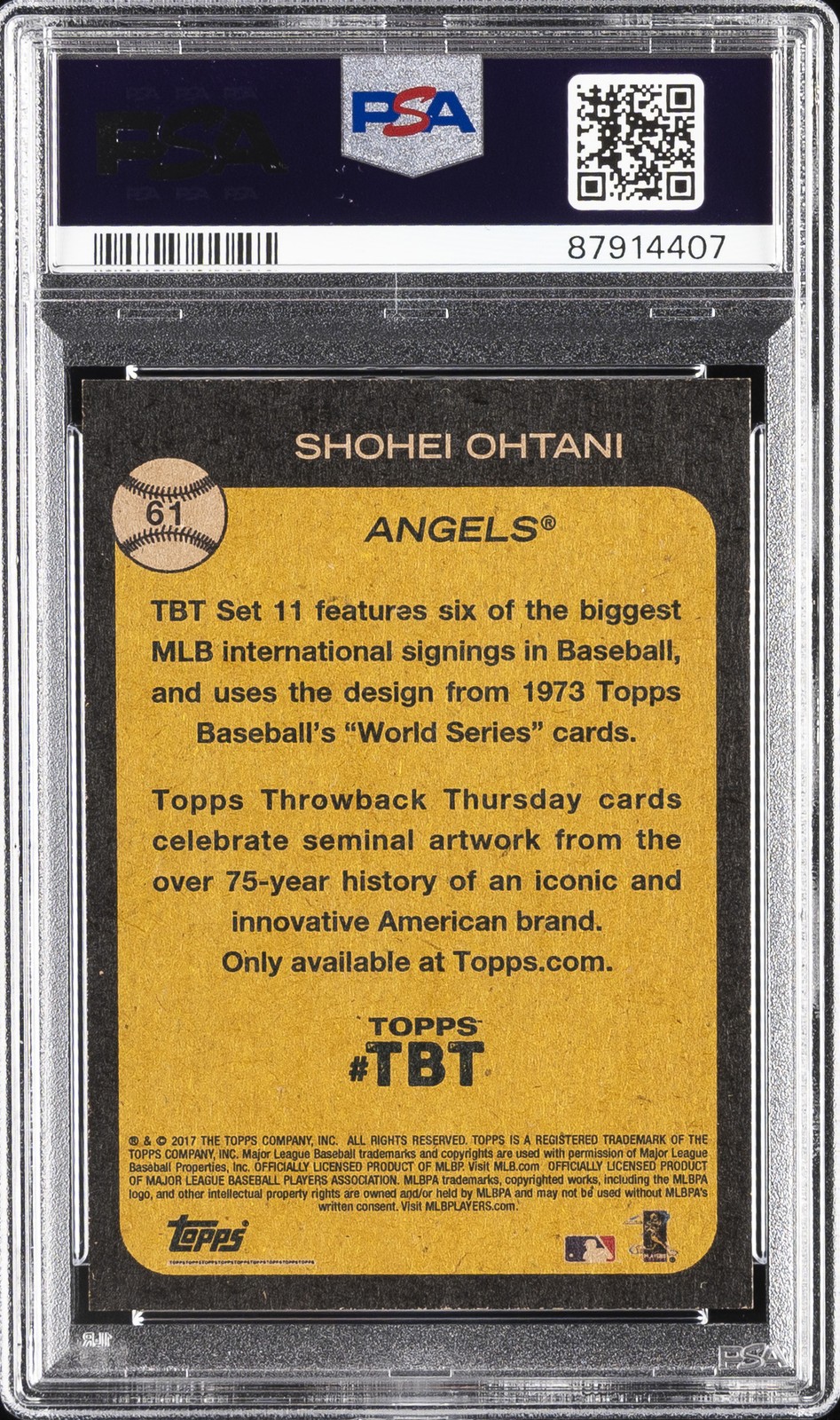 2018 TOPPS THROWBACK THURSDAY #61 SHOHEI OHTANI ROOKIE RC PSA 9 view 2