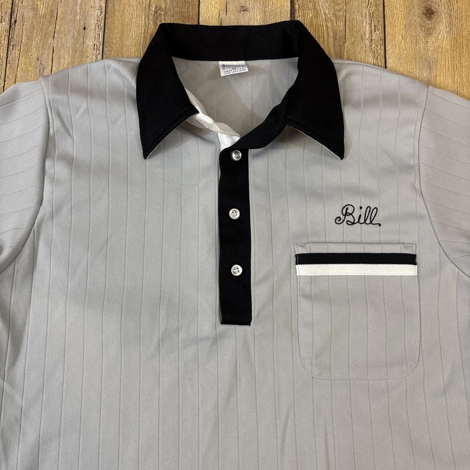 Camisa de boliche Hilton vintage poliéster feita nos EUA média Bill isolamento L&F - Imagem 3 de 4
