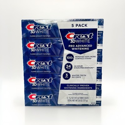 Crest 3D White Advanced Whitening Toothpaste, 5.2 oz 5-count New sealed