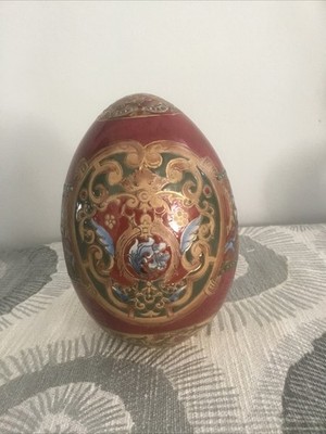 Satsuma Porcelain Egg Angel Cherub Hand-painted Raised Gold Gilt Vintage