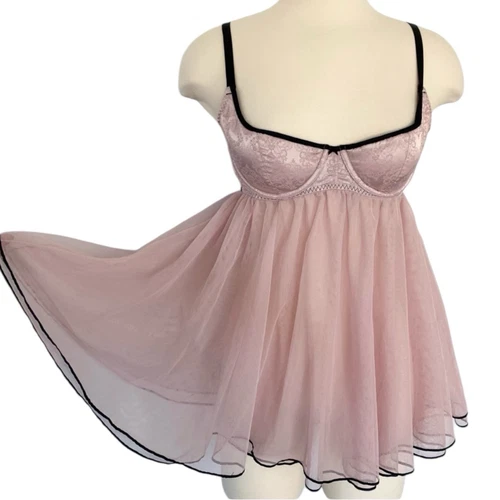 UNDERCOVER Y2K Victoria’s Secret Ballerina Babydoll Raso Maglia Chemise Fata Abito Slip 34D