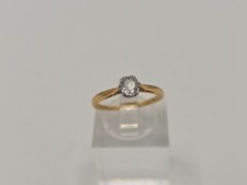 18ct Gold Platinum Art Deco Cushion Cut Solitaire Diamond Ring.