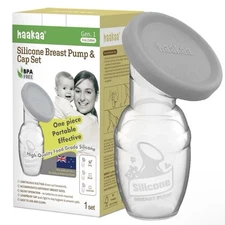 HAAKAA Manual Breast Pump & Food Grade Cap Set -Breastfeeding (Grey) 4oz