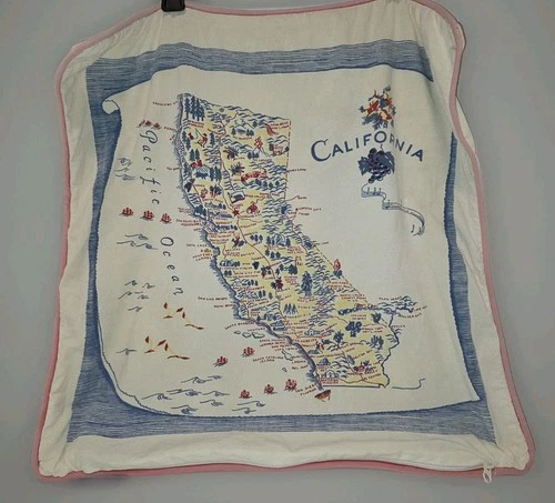 VTG Style California Map Pillow Cover Two Sided 23" X 23" +/- As Is 