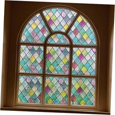  Stained Glass Window Film, Window Privacy Films, 17.3 x 78.7 inches Lattice