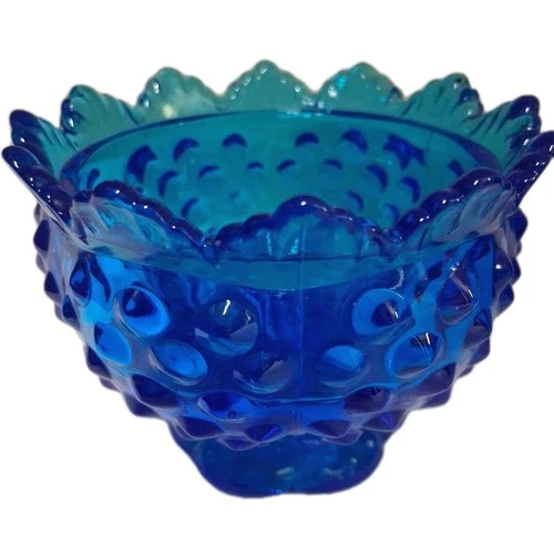 3 Vintage Fenton Colonial Blue Hobnail Glass Candle Holder