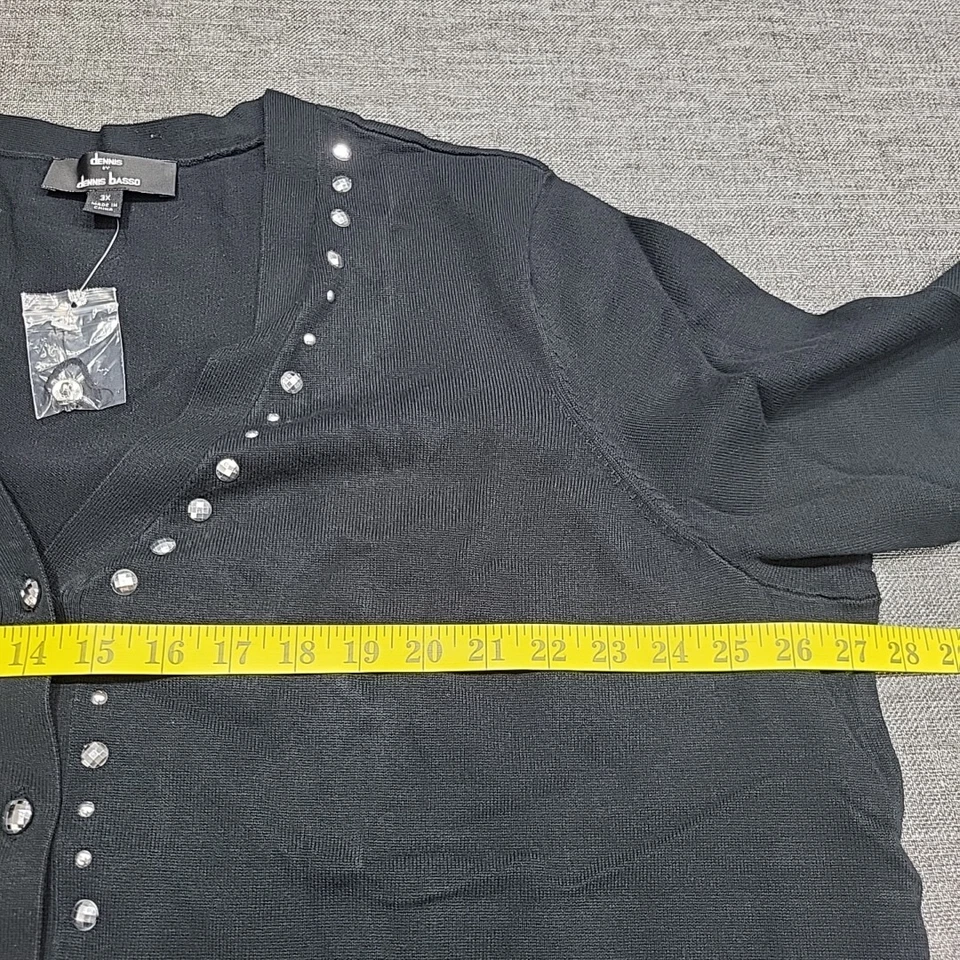 Dennis Basso Womens Embellished Button Front Dressy Cardigan 3X Plus Size Black - Image 2 of 4