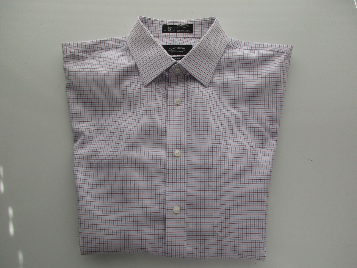 Nordstrom Smartcare Trim Fit Plaids Pin-Points Mens Dress Shirt 16 | 36  DEFECTS