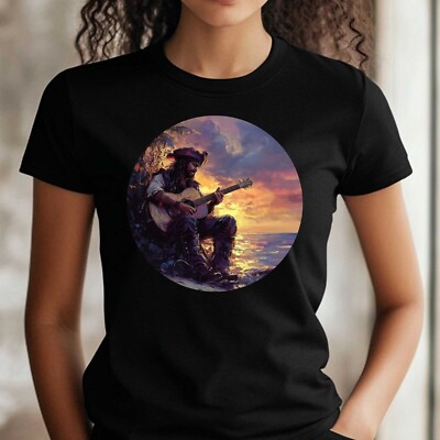 Frauen T-Shirt Pirat spielt Gitarre Motiv Baumwolle Größe S bis 3XL