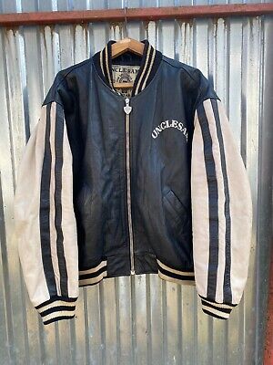 RARE Vintage Bomber Leather Jacket Uncle Sam Boxy Racing RARE Vintage Bomber Leather Jacket Uncle Sam Boxy Racing